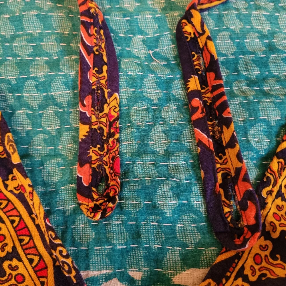 Navy Blue Maxi Dress with Orange Medallion Print, Angie, L - Picture 10 of 10